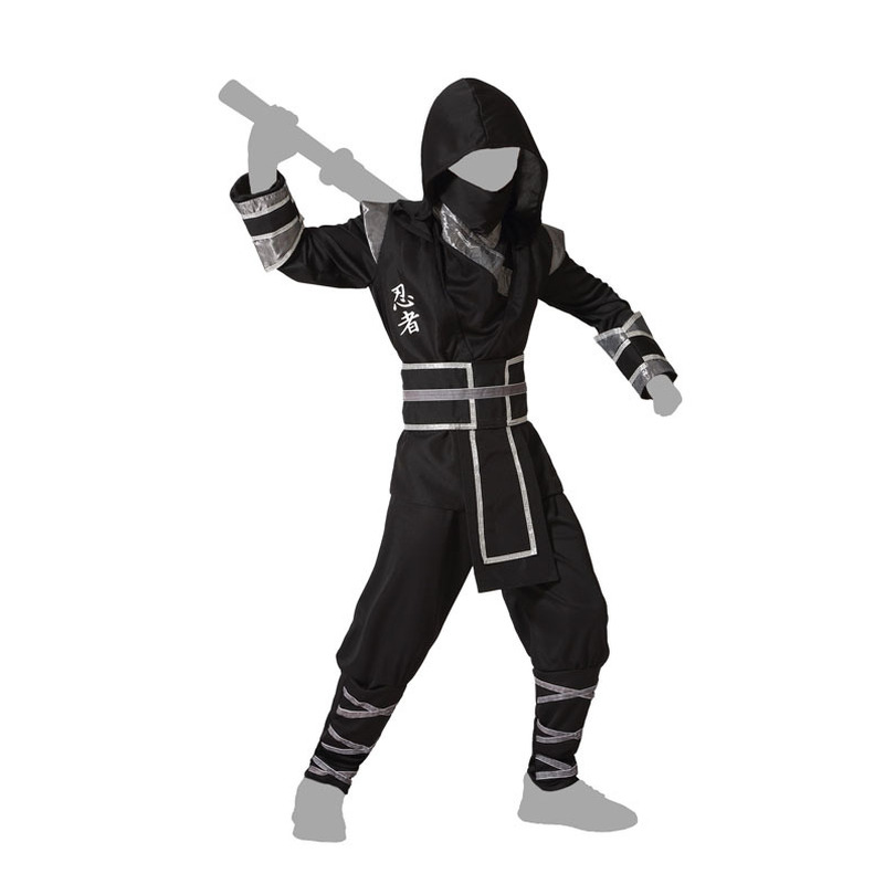 Atosa Carnaval verkleed kostuum/outfit - Ninja - voor jongens - zwart/wit - polyester 116 (5-6 jaar) -