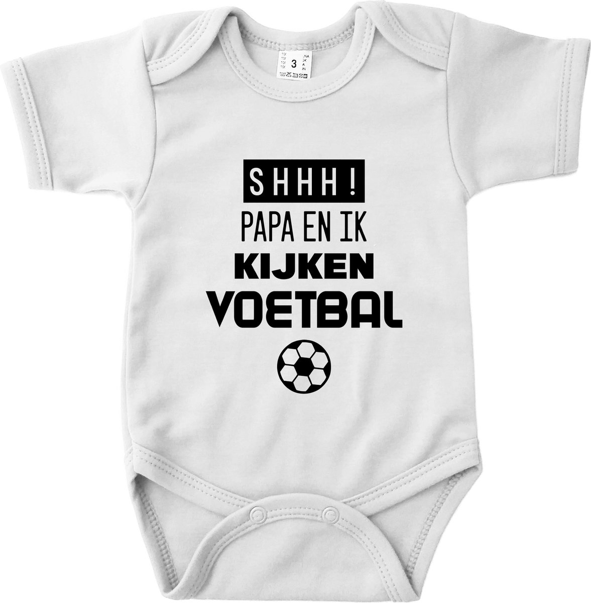 Baby rompertje tekst - Shhh Papa en ik kijken voetbal - Maat 56 - Wit - WK 2022 - Hup Holland Hup - Oranje - Nederlands elftal - Kraamcadeau - Babyshower - Zwanger - Geboorte - Romper