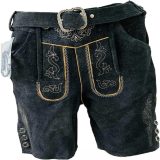 Bel Party Wears Echte Duitse Lederhosen - Trachten Lederhose Short - Runderleer Antraciet Riem - Maat 56