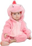 BoefieBoef Dieren Baby Onesie Peuter Pyjama Kinderen 6 maanden tot 2 jaar - Kerst - Verkleedpak met Luierrits - Voor Carnaval, Halloween, Kraamcadeau - Superzacht Flanel - Romper - Boxpak - Jongens - Meisjes - Kruippak - Winterpak - Dinosaurus - roze