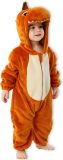 BoefieBoef Dieren Baby Onesie Peuter Pyjama Kinderen 6 maanden tot 2 jaar - Kerst - Verkleedpak met Luierrits - Voor Carnaval, Halloween, Kraamcadeau - Flanel - Romper - Boxpak - Jongens - Meisjes - Kruippak - Winterpak - Dinosaurus - Bruin