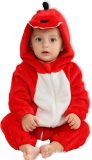 BoefieBoef Dieren Baby Onesie Peuter Pyjama Kinderen 6 maanden tot 2 jaar - Kerst - Verkleedpak met Luierrits - Voor Carnaval, Halloween, Kraamcadeau - Flanel - Romper - Boxpak - Jongens - Meisjes - Kruippak - Winterpak - Dinosaurus - Rood Wit