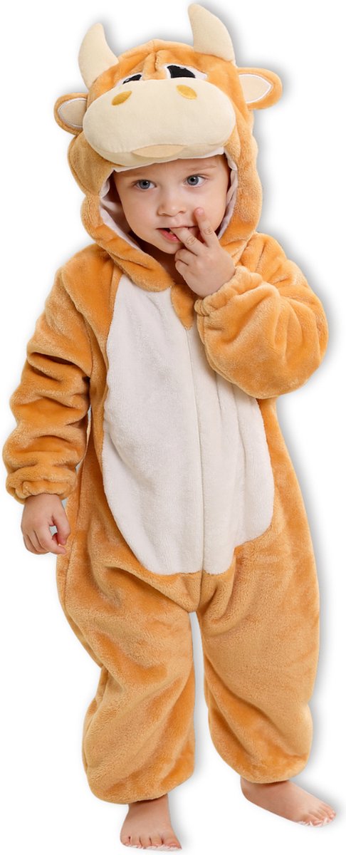 BoefieBoef Dieren Kleuter Onesie Peuter Pyjama Kinderen 2 tot 4 jaar - Verkleedpak met Luierrits - Voor Carnaval Halloween - Cadeau tip - Superzacht Flanel - Baby Kerst - Boxpak - Jongen - Meisje - Kruippak - Winterpak - Koe - Stier - Bruin