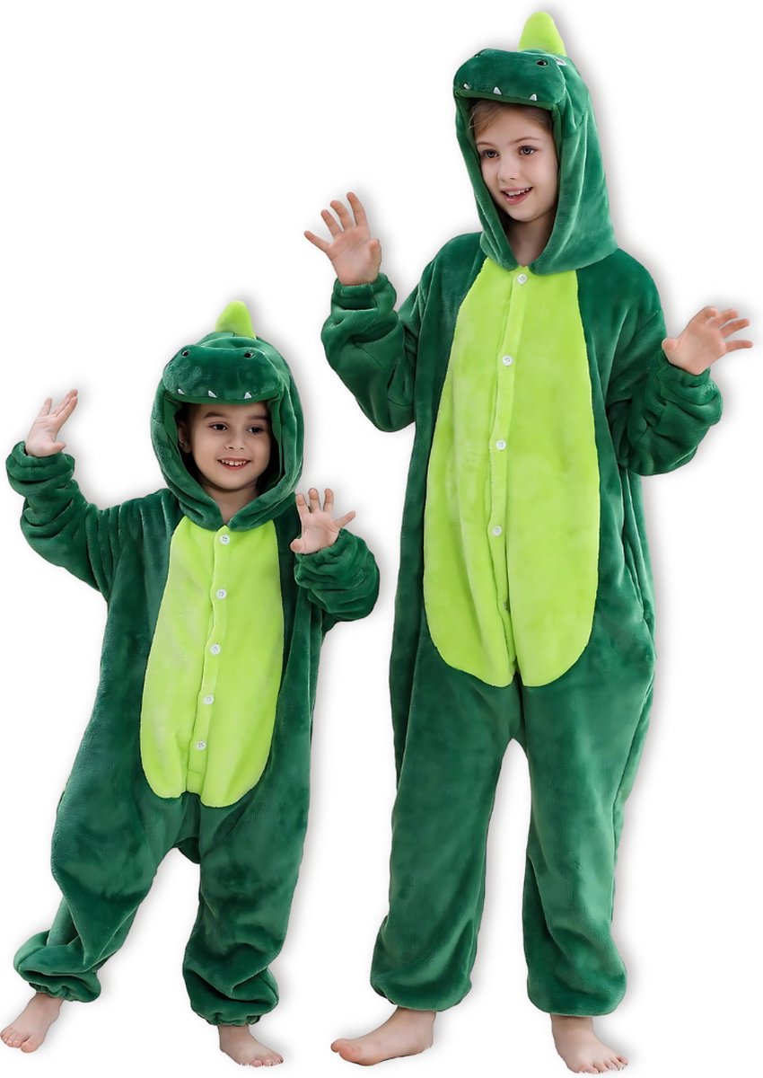 BoefieBoef Dieren Onesie Verkleedpak Kinderen 10-14 jaar - Comfortabele Kostuum Pyjama - Maat 140 tot 160 - Dierenpak voor Jongens en Meisjes - Feest, Carnaval of Halloween Verkleedkleding - Kerst, Sinterklaas of Verjaardag Cadeau - Krokodil Groen