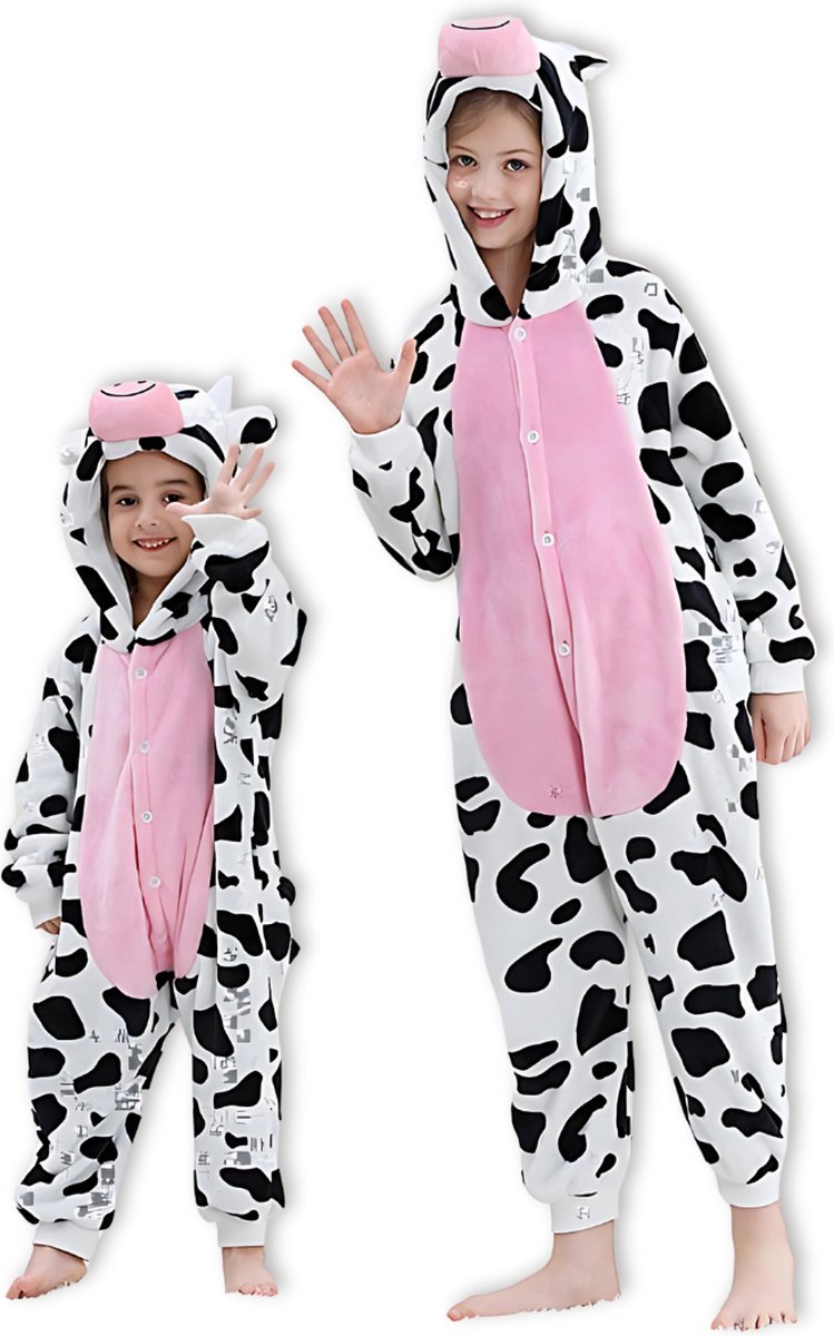 BoefieBoef Dieren Onesie Verkleedpak Kinderen 10-14 jaar - Comfortabele Kostuum Pyjama - Maat 140 tot 160 - Dierenpak voor Jongens en Meisjes - Feest, Carnaval of Halloween Verkleedkleding - Kerst, Sinterklaas of Verjaardag Cadeau - Koe