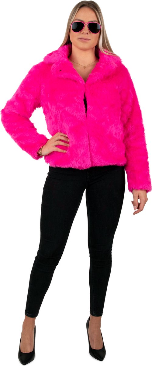 Bontjas Fluor Roze mt.L - Carnaval themafeest festival party pride