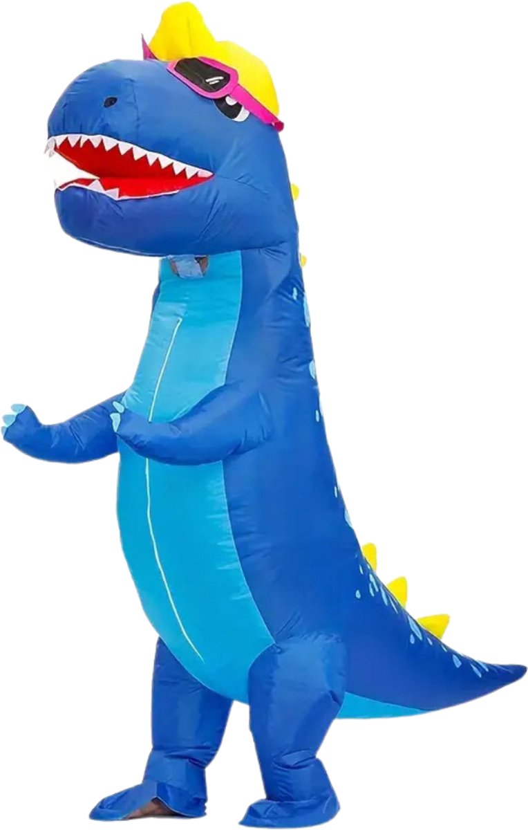 Bovista Dino Pak - Kostuum - Opblaasbaar - Blauwe Dinosaurus - Opblaas - Halloween - Carnavalskleding - Voor Volwassenen