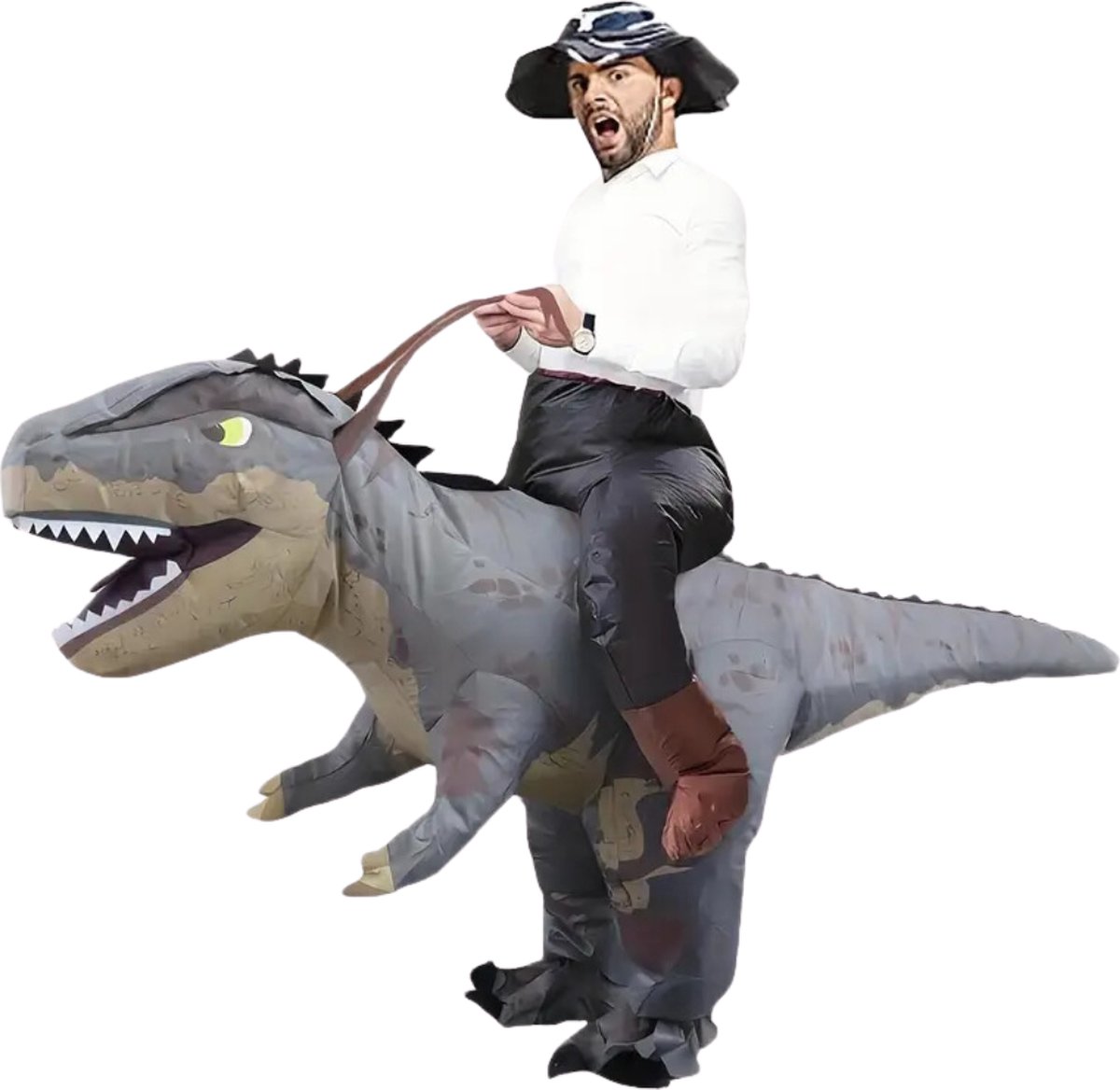 Bovista Dino Pak - Kostuum - Opblaasbaar - Dinosaurus - Opblaas - Halloween - Carnavalskleding - Heren - Dames - Volwassenen - Cosplay - Grijs