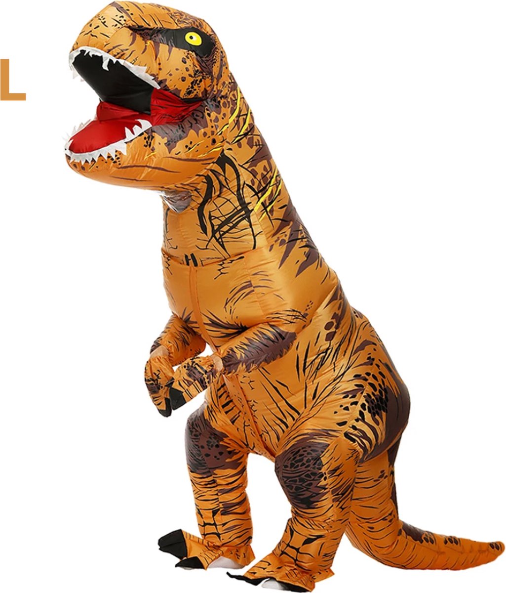 Bovista Dino Pak - Kostuum - Opblaasbaar - Dinosaurus - Opblaas - Halloween - Carnavalskleding - Heren - Dames - Volwassenen - L - Bruin