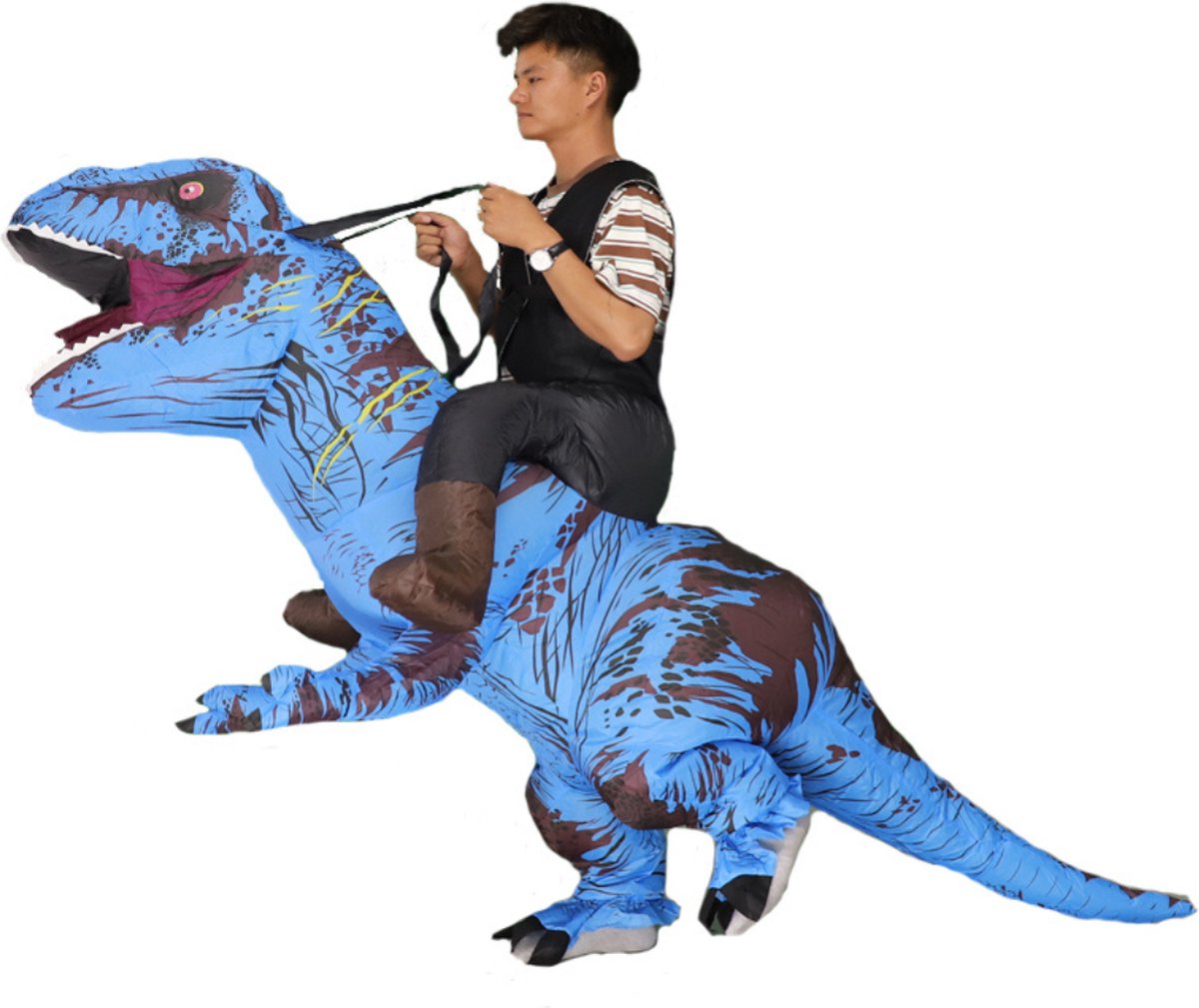 Bovista Dino Pak - Kostuum - Opblaasbaar - Dinosaurus - Opblaas - Halloween - Carnavalskleding - Heren - Dames - Volwassenen - T-Rex - Blauw