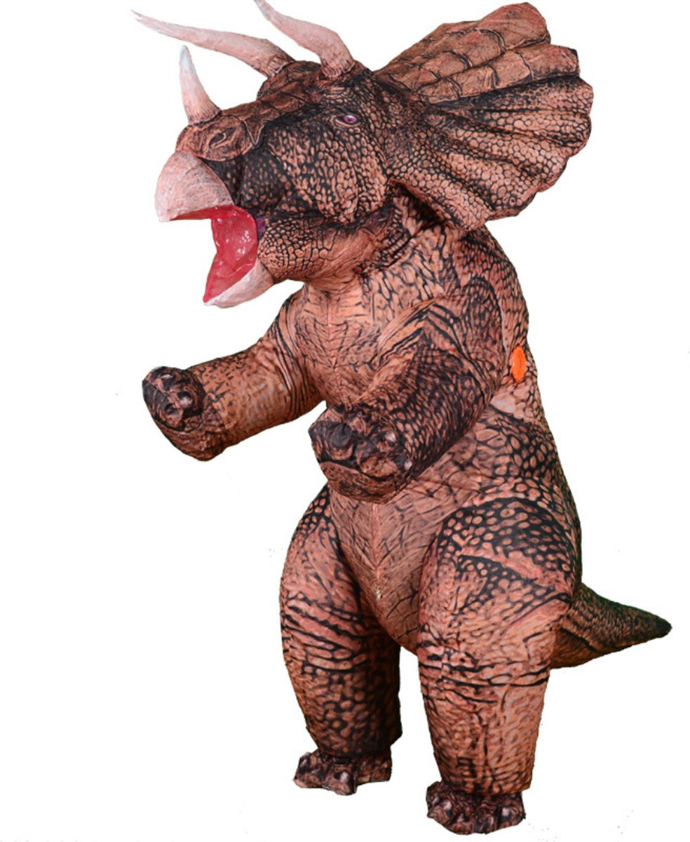 Bovista Dino Pak - Kostuum - Opblaasbaar - Dinosaurus - Opblaas - Halloween - Carnavalskleding - Heren - Dames - Volwassenen - Triceratops - Bruin