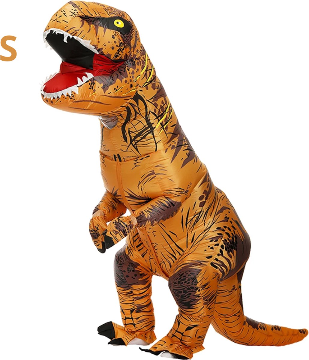 Bovista Dino Pak - Kostuum - Opblaasbaar - Dinosaurus - Opblaas - Halloween - Carnavalskleding - Kinderen - Kind - S - Bruin