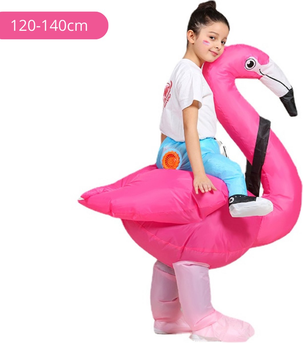 Bovista Dino Pak - Kostuum - Opblaasbaar - Donker Roze Flamingo - Opblaas - Halloween - Carnavalskleding - Voor Kinderen 120-150cm