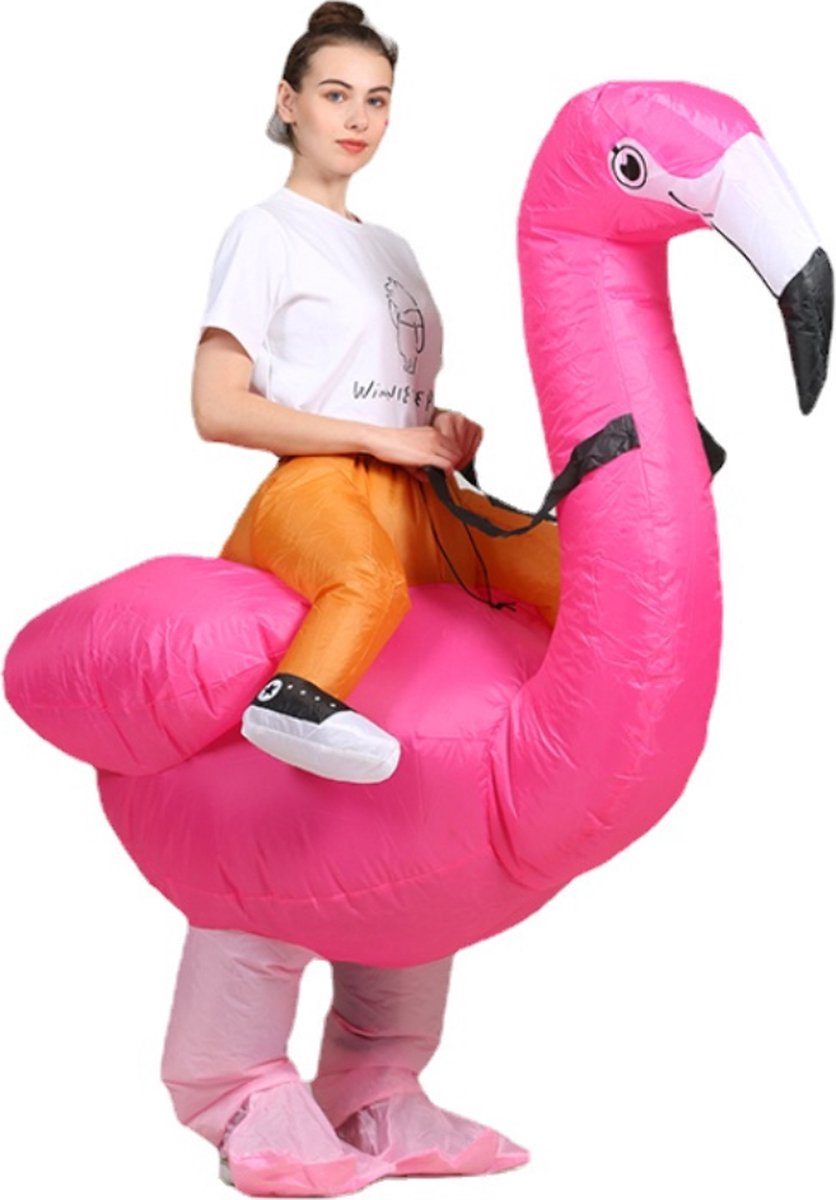 Bovista Dino Pak - Kostuum - Opblaasbaar - Donker Roze Flamingo - Opblaas - Halloween - Carnavalskleding - Voor Volwassenen 150-190cm