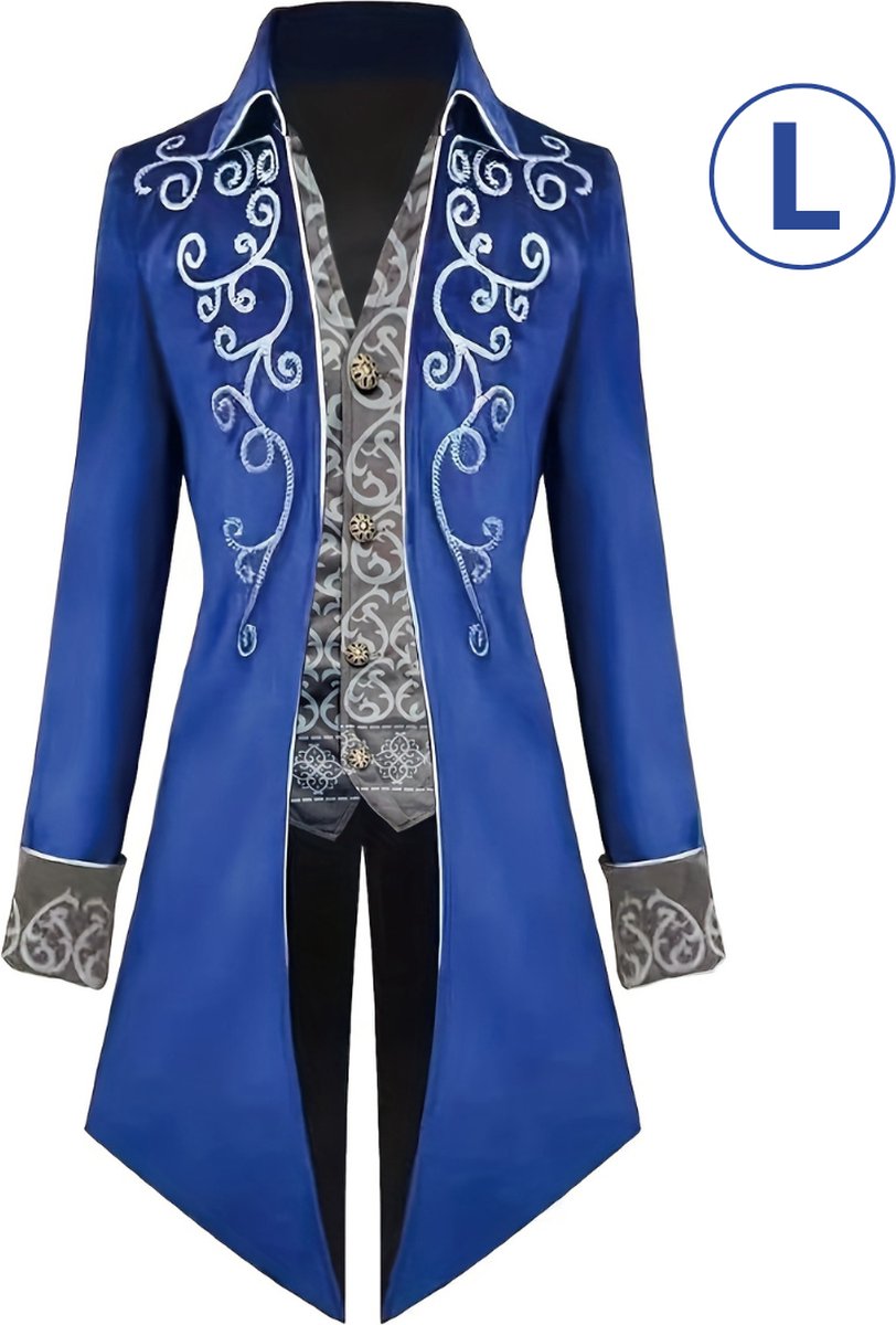 Bovista Halloween Kostuum - Halloween Outfit - Volwassenen - Piraat - Jas - Steampunk - Blauw - Maat L - Costume - Carnaval