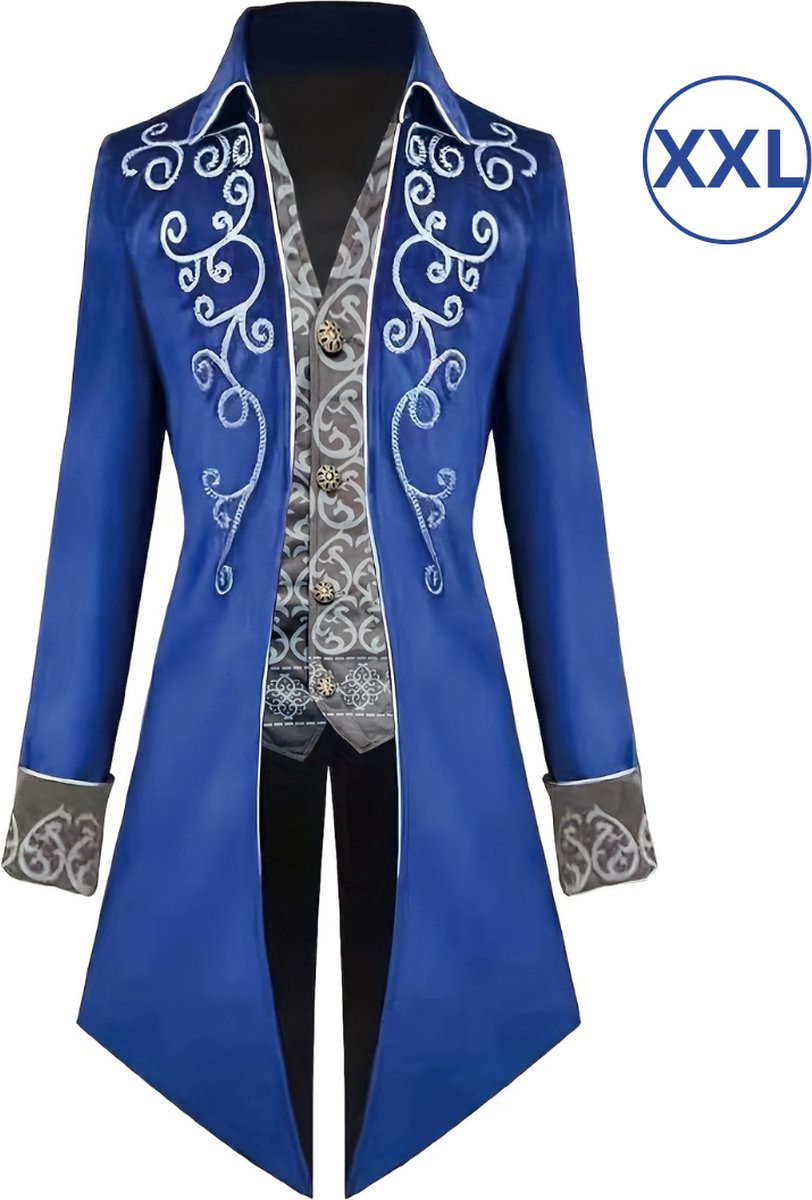 Bovista Halloween Kostuum - Halloween Outfit - Volwassenen - Piraat - Jas - Steampunk - Blauw - Maat XXL - Costume - Carnaval