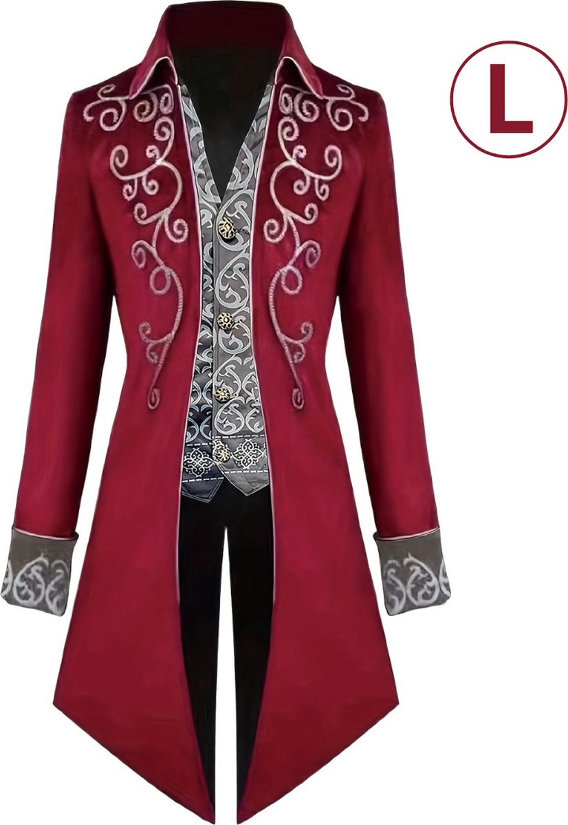 Bovista Halloween Kostuum - Halloween Outfit - Volwassenen - Piraat - Jas - Steampunk - Rood - Maat L - Costume - Carnaval