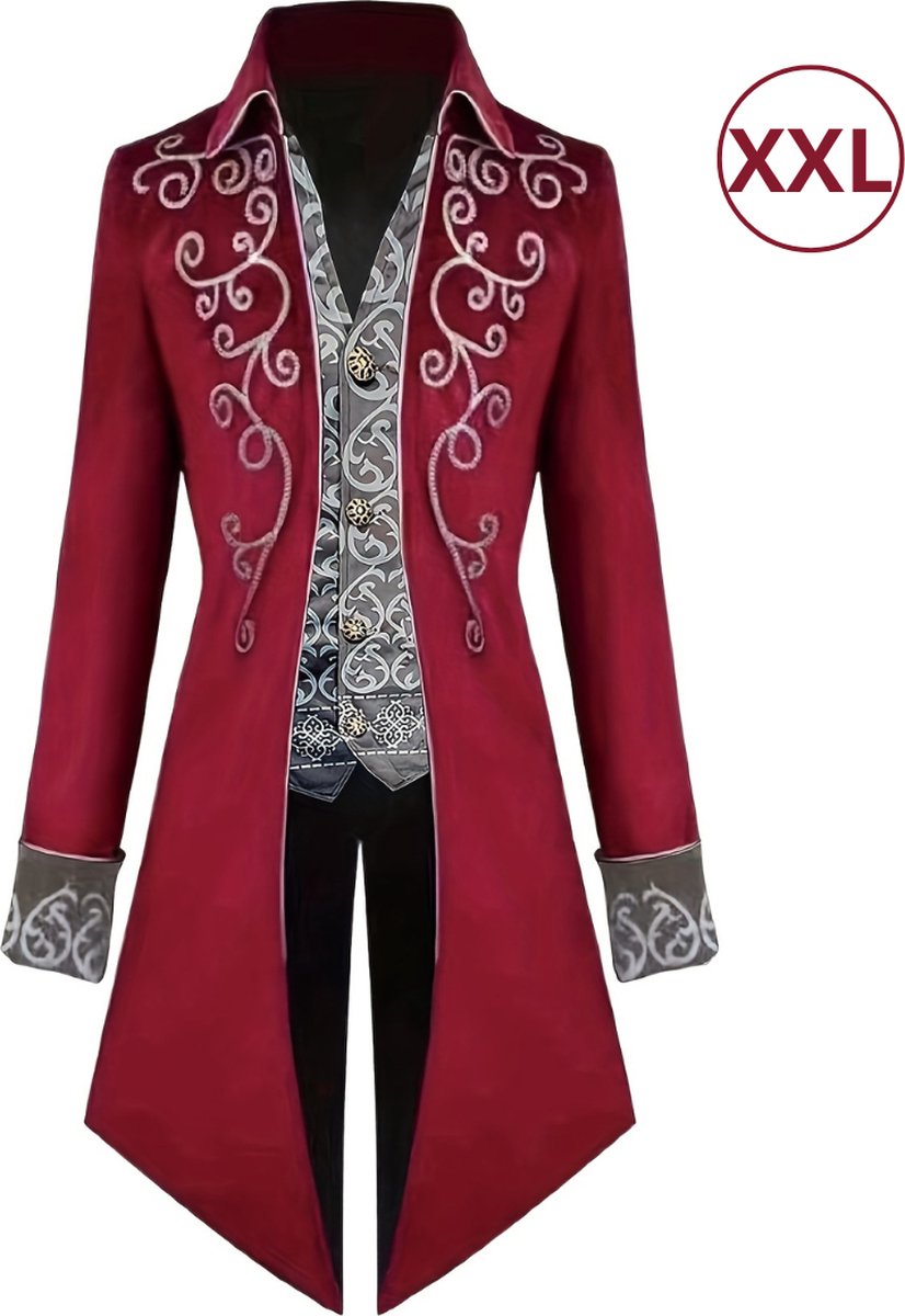 Bovista Halloween Kostuum - Halloween Outfit - Volwassenen - Piraat - Jas - Steampunk - Rood - Maat XXL - Costume - Carnaval