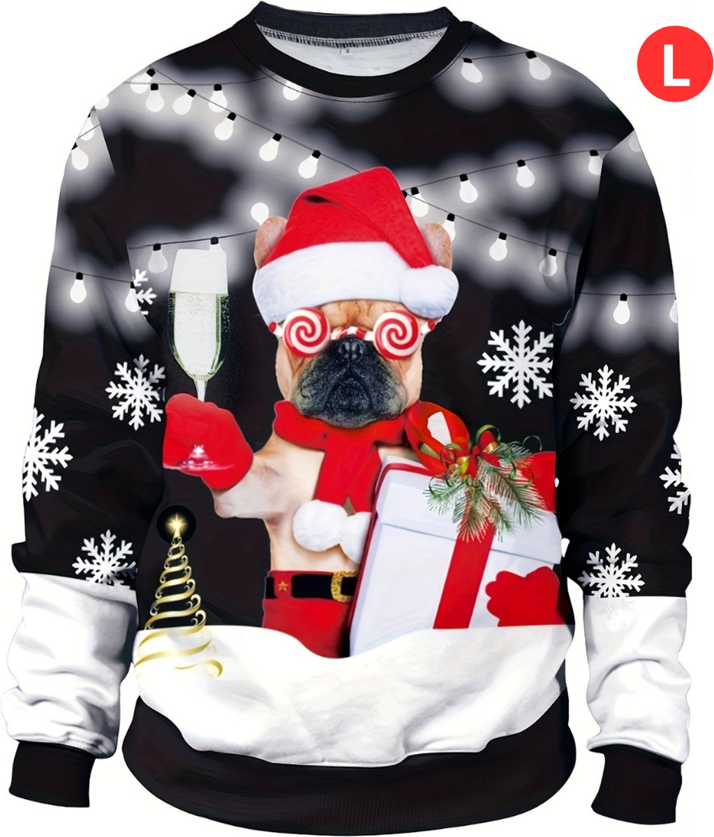 Bovista Kersttrui - Heren - Foute Kersttrui - Christmas Sweater - Kerst Sweater - Christmas Jumper - Pyjama - Pullover - Maat L - Hond