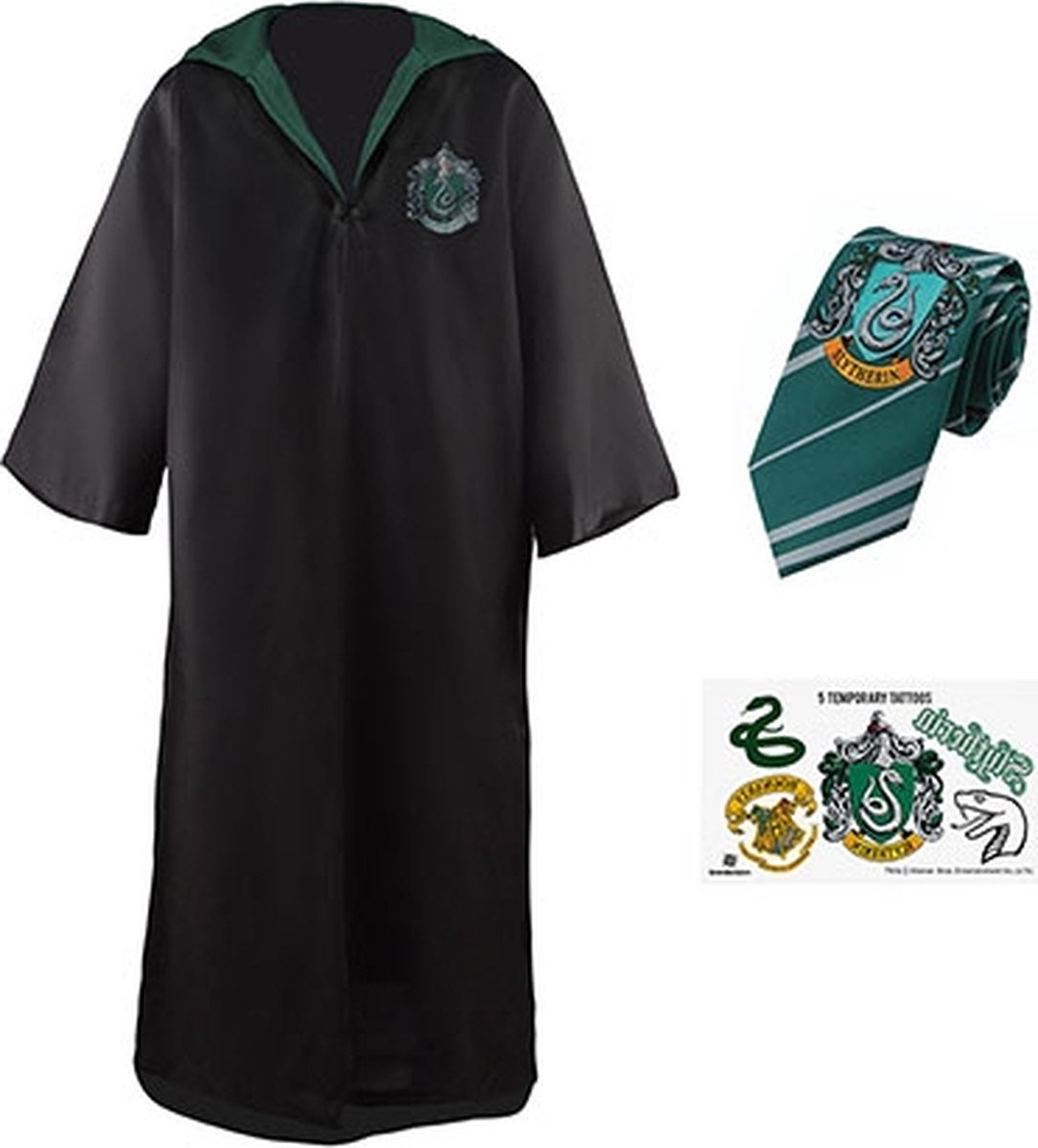 Brandecision Harry Potter: Slytherin Robe, Tie & Tattoo Set / Zwadderich Gewaad, Stropdas & Tattoo Set - XS