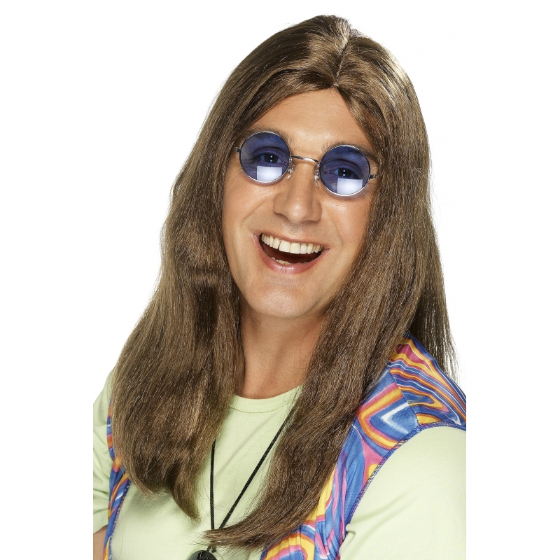 Carnaval verkleed hippie herenpruik - Bruin - lang haar - Sixties -