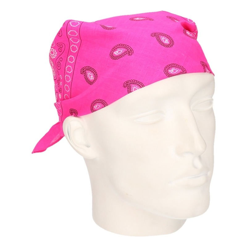 Carnaval verkleed zakdoek bandana - neon roze - 53 x 53 cm -