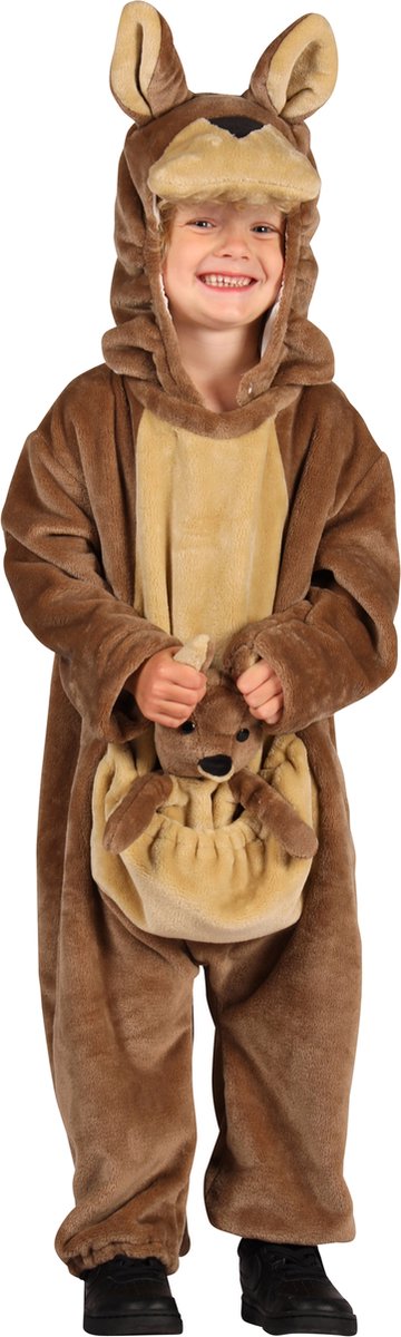 Dieren Kostuum Kangoeroe Kinderen - Pluche - Dieren Onesie - Carnaval - Verkleedkleren Kinderen - Bruin - Maat 128