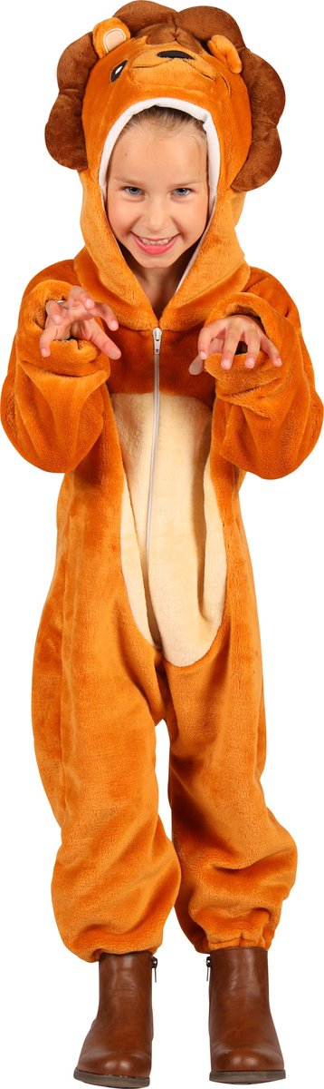 Dieren Kostuum Leeuw Kinderen - Pluche - Dieren Onesie - Carnaval - Verkleedkleren Kinderen - Oranje/Bruin - Maat 92