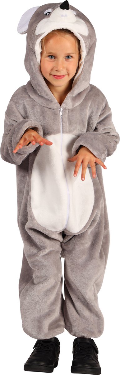 Dieren Kostuum Muis Kinderen - Pluche - Dieren Onesie - Carnaval - Verkleedkleren Kinderen - Grijs/Wit - Maat 92