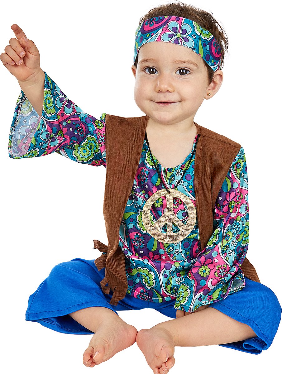 FUNIDELIA Hippie Kostuum voor baby - Maat: 81 - 92 cm - Blauw