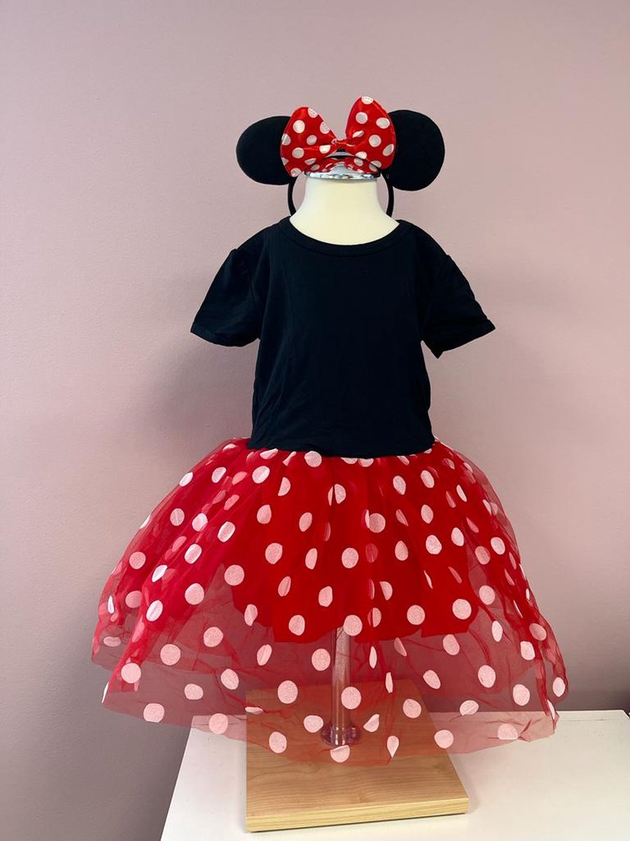 Feestjurk-verkleedkleding-kleedje-verjaardagjurk-themafeest-minnie-rood-muis-diadeem-avondjurk-jurk meisje (mt 86/92)