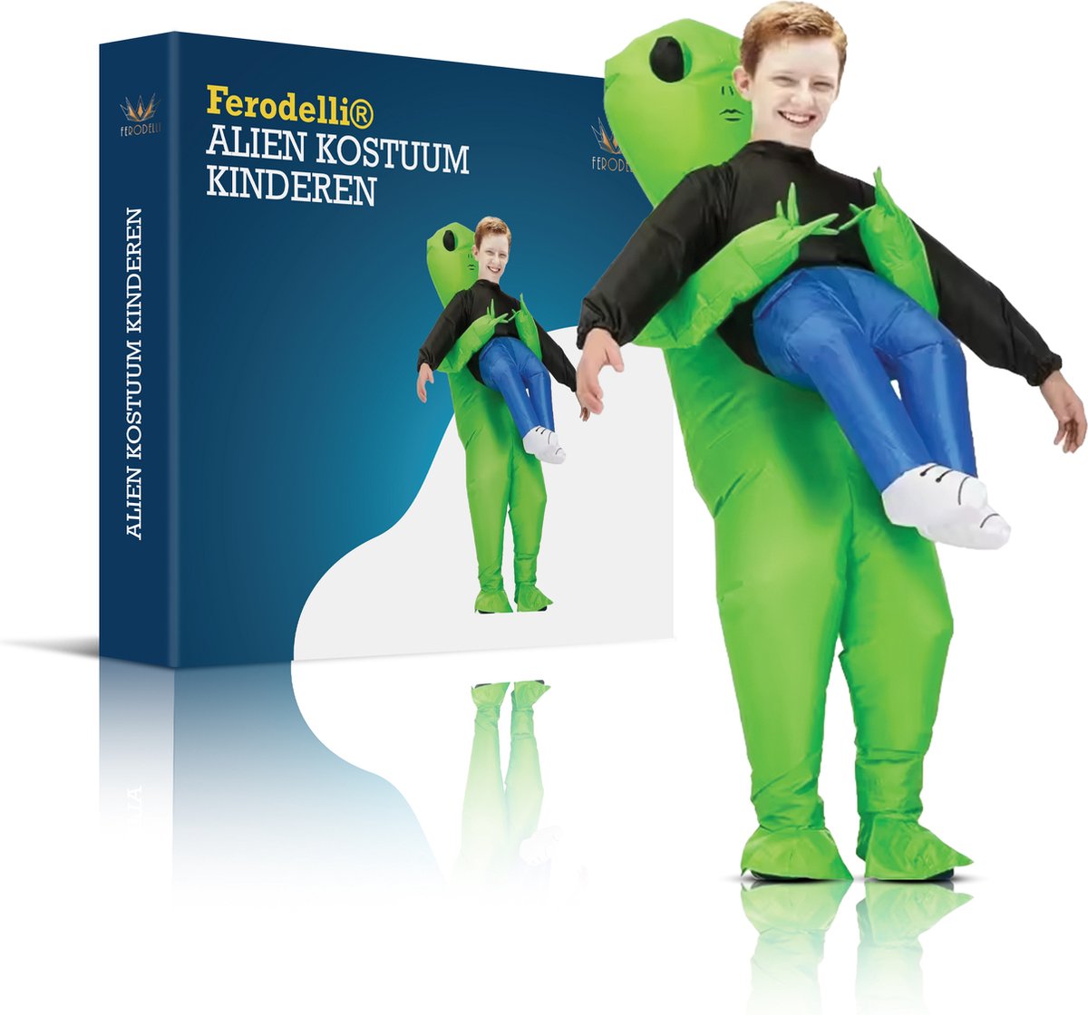 Ferodelli Alien Pak - Kostuum - Opblaasbaar - Halloween - Carnavalskleding - Kinderen - Kind - Voor Kinderen