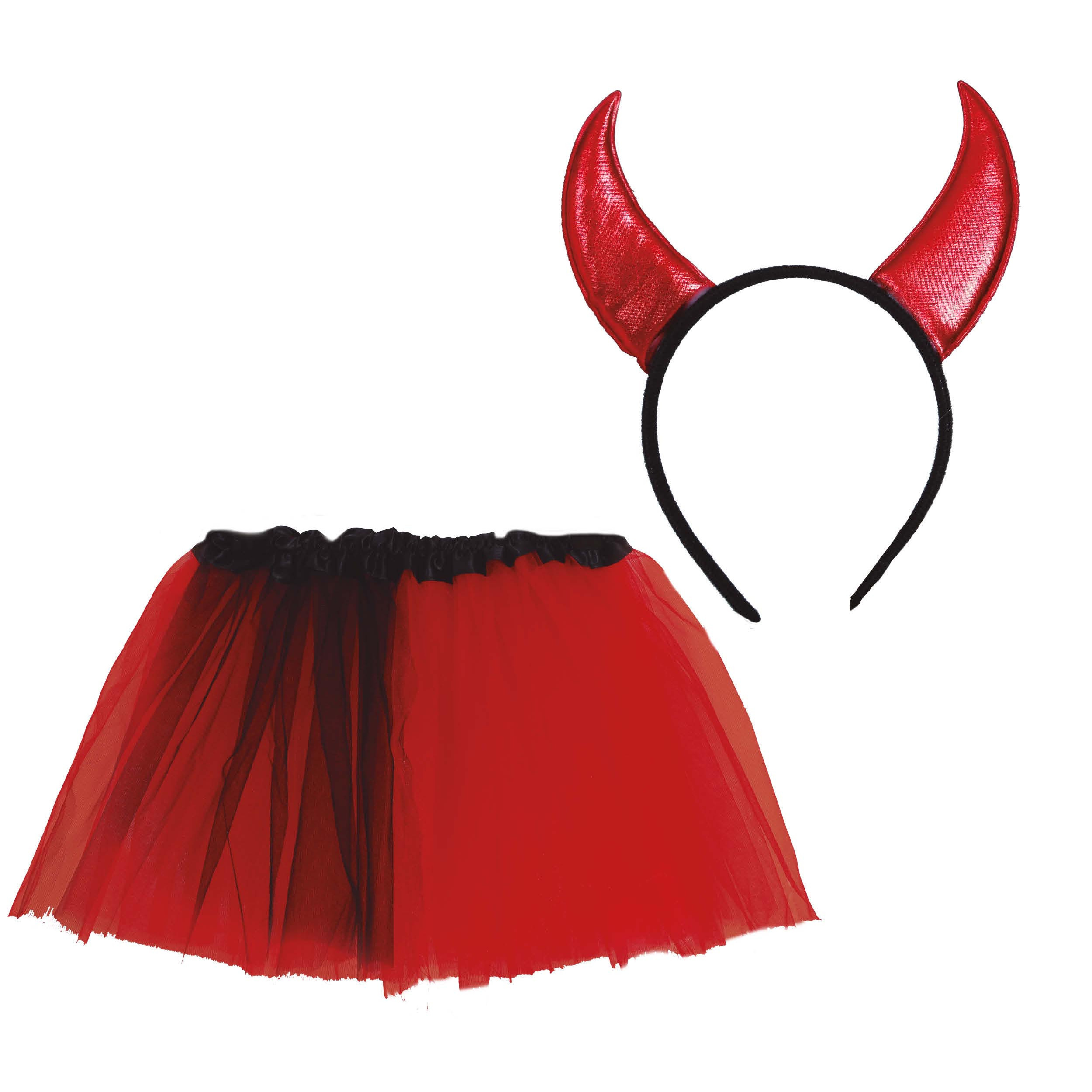 Fiestas Guirca Duivel verkleed setje voor kinderen - rokje en diadeem - rood - Halloween One size -