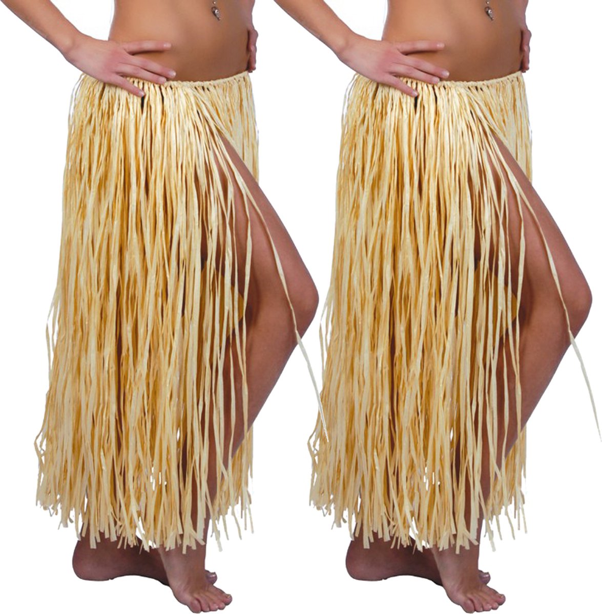 Fiestas Guirca Hawaii verkleed rokje - 2x - voor volwassenen - naturel - 75cm - hoela rok - tropisch