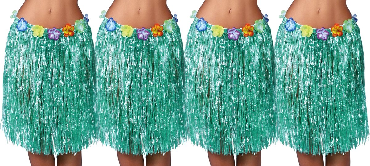 Fiestas Guirca Hawaii verkleed rokje - 4x - voor volwassenen - groen - 50 cm - hoela rok - tropisch