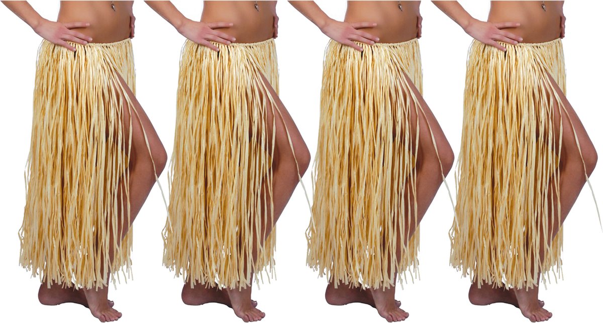 Fiestas Guirca Hawaii verkleed rokje - 4x - voor volwassenen - naturel - 75cm - hoela rok - tropisch