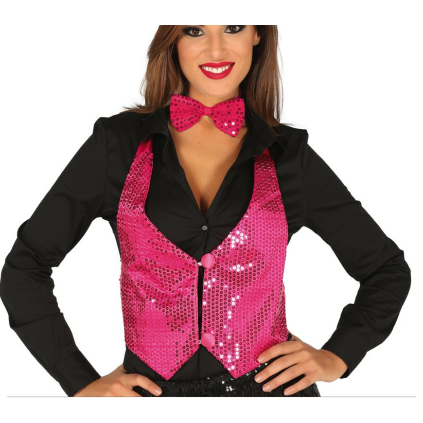 Fiestas Guirca Verkleed gilet met pailletten - fuchsia roze - voor dames One size -