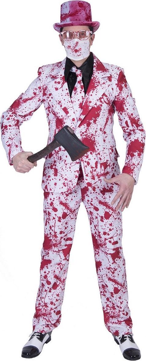 Funny Fashion - Bloederige Massamoordenaar Halloween - Man - Rood, Wit / Beige - Maat 48-50 - Halloween - Verkleedkleding