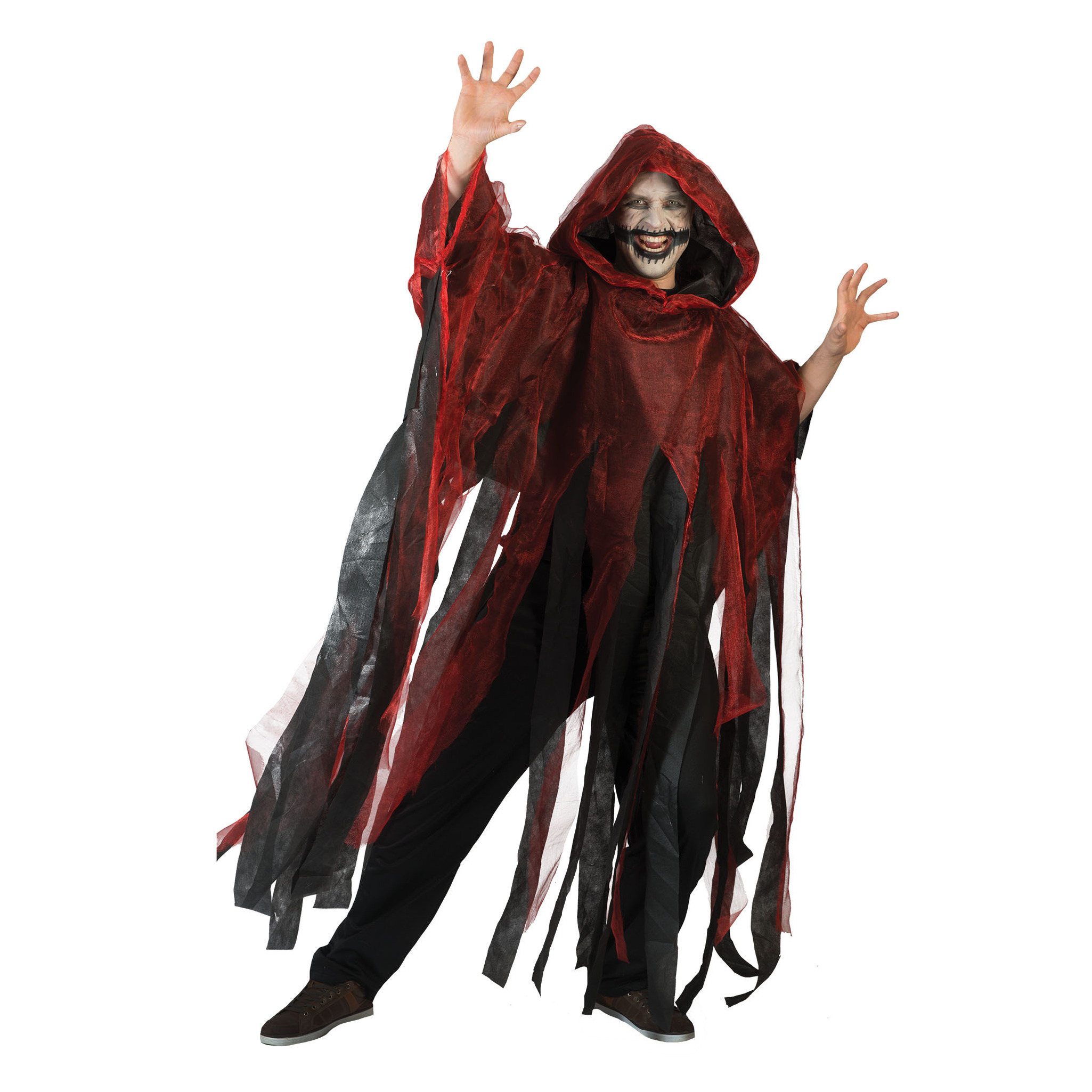 Funny Fashion Halloween verkleed cape/gewaad met kap - Spook/geest - Rood - Voor volwassenen One size -