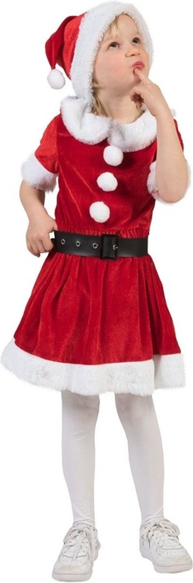 Funny Fashion Kerstvrouw verkleed jurkje - rood - meisjes - kerstjurkje - verkleedkleding - kerstman 104