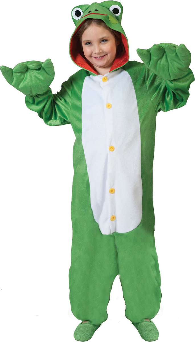 Funny Fashion - Kikker Kostuum - Kikker Onesie Karel Kind Kostuum - Groen - Maat 140 - Carnavalskleding - Verkleedkleding