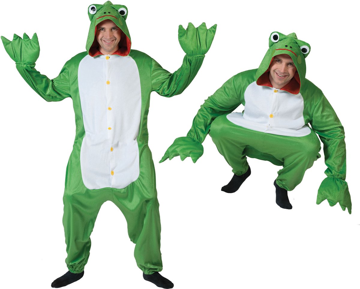 Funny Fashion - Kikker Kostuum - Kikker Onesie Karel Kostuum - Groen - One Size - Carnavalskleding - Verkleedkleding