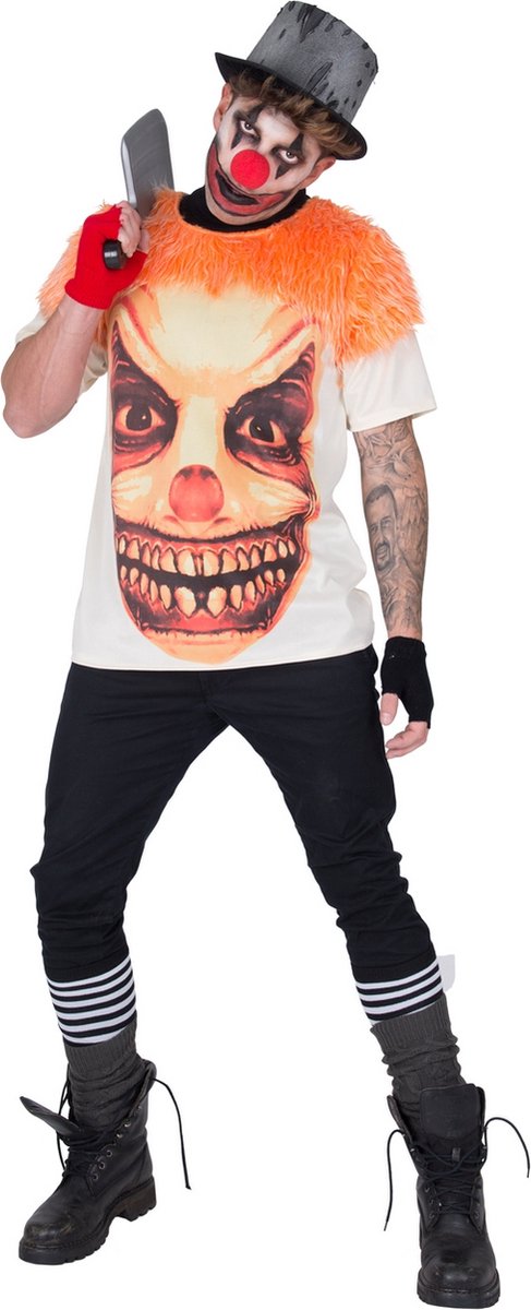 Funny Fashion - Monster & Griezel Kostuum - Bezeten Door Een Enge Clown - Oranje, Wit / Beige - One Size - Halloween - Verkleedkleding