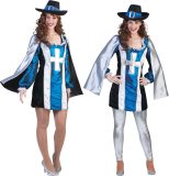 Funny Fashion - Musketier Kostuum - Musketier Mostadero Jurk Vrouw - Blauw - Maat 40-42 - Carnavalskleding - Verkleedkleding