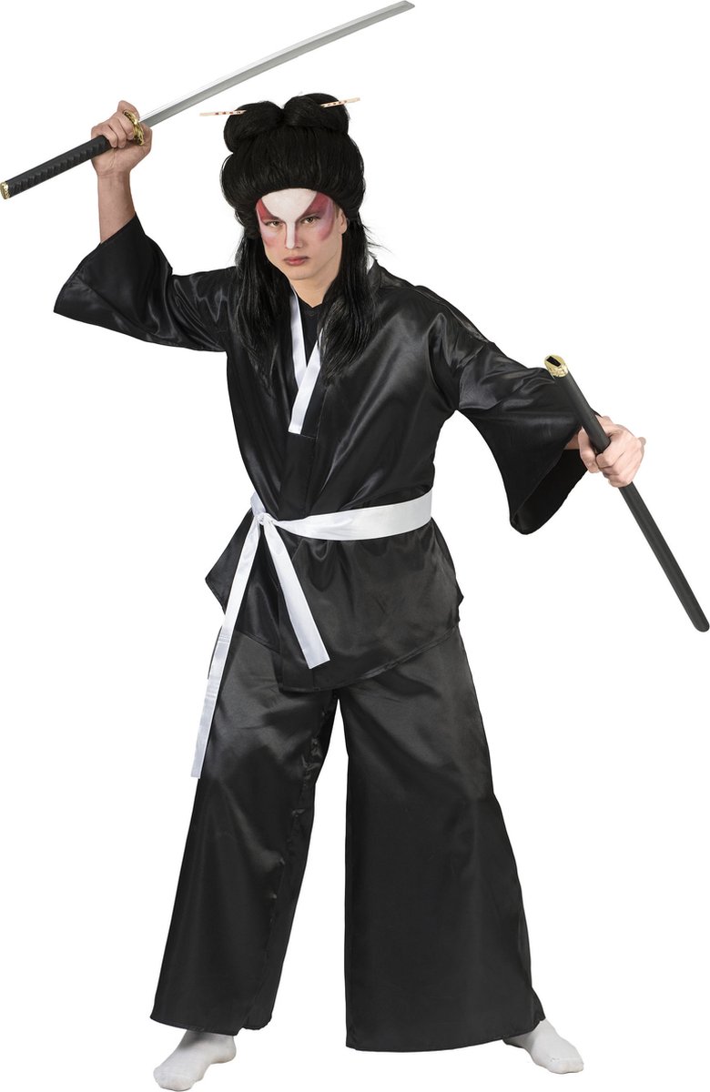 Funny Fashion - Ninja & Samurai Kostuum - Katana Samurai Kostuum - Zwart - Maat 48-50 - Carnavalskleding - Verkleedkleding