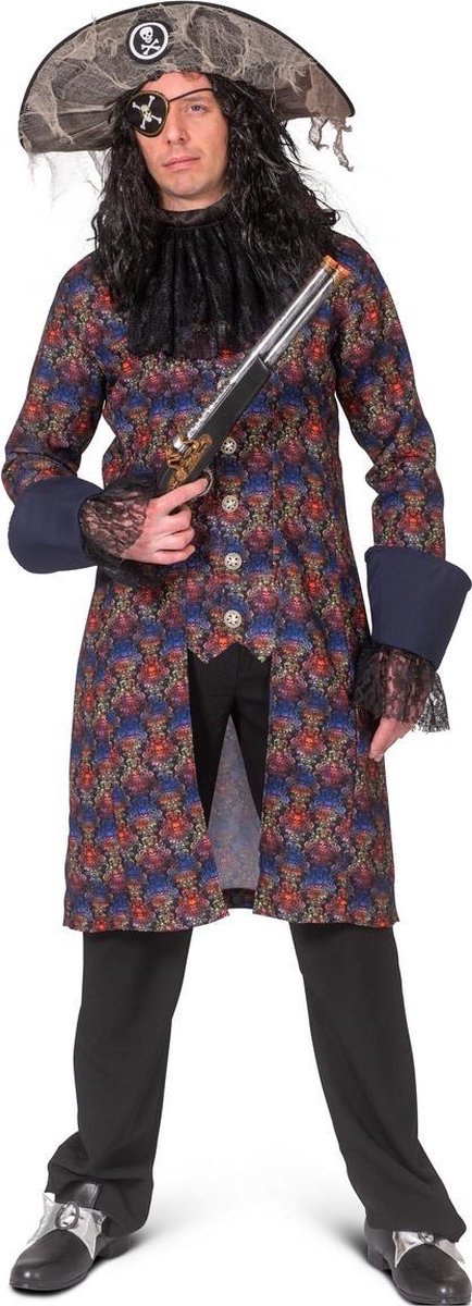 Funny Fashion - Piraat & Viking Kostuum - Baroque Doodskop Jas Piraat Edward Man - Blauw - Maat 48-50 - Halloween - Verkleedkleding