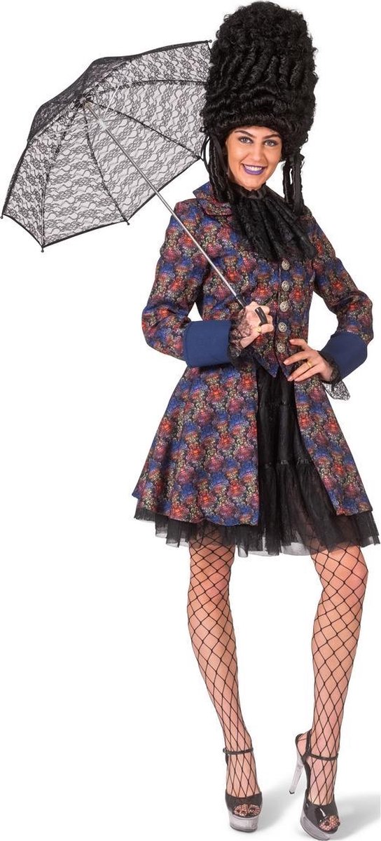 Funny Fashion - Piraat & Viking Kostuum - Baroque Doodskop Pirate Jas Vrouw - Blauw - Maat 36-38 - Halloween - Verkleedkleding