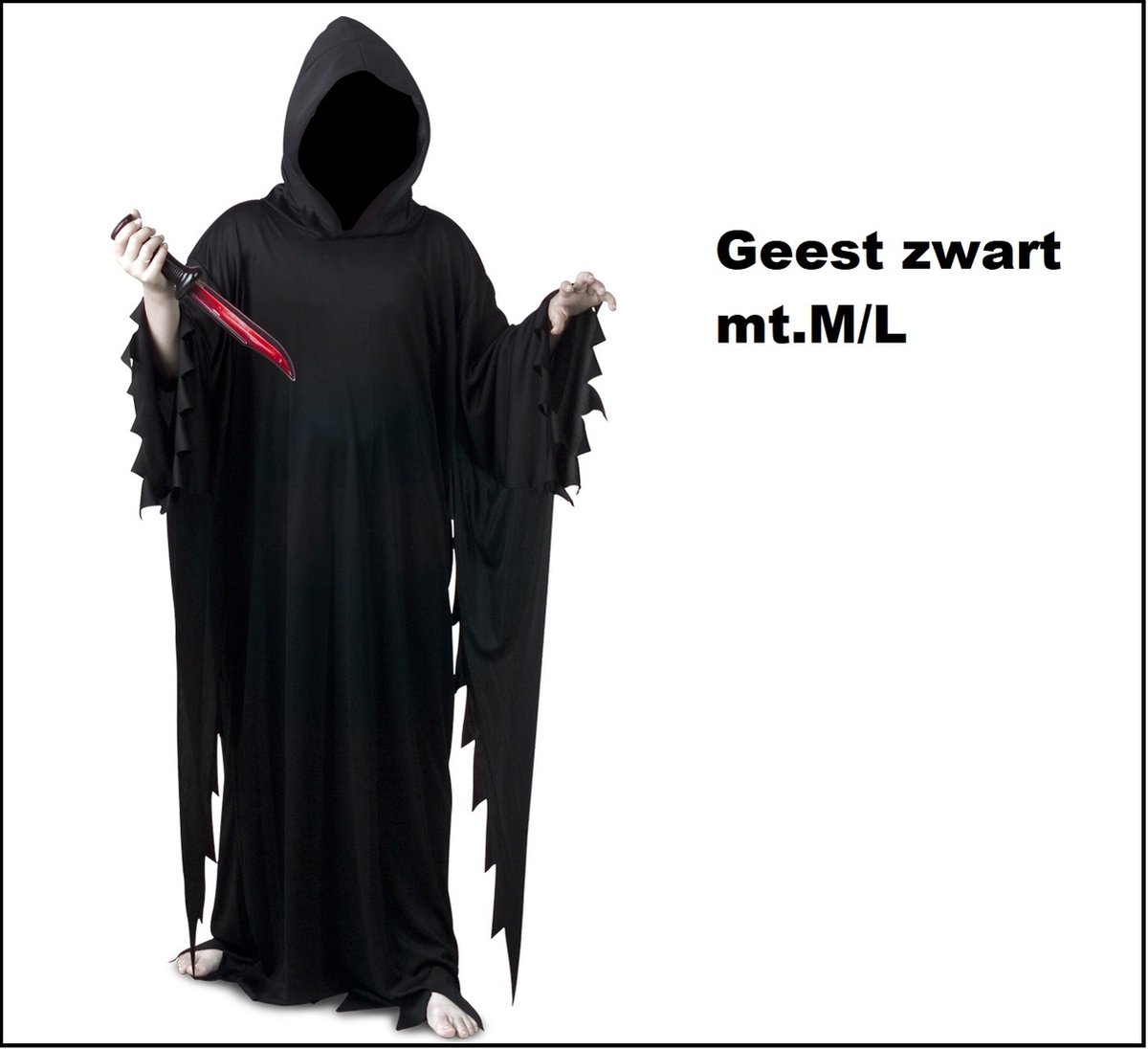 Gewaad geest met capuchon zwart mt.M/L - Horror halloween griezel creepy scary scream