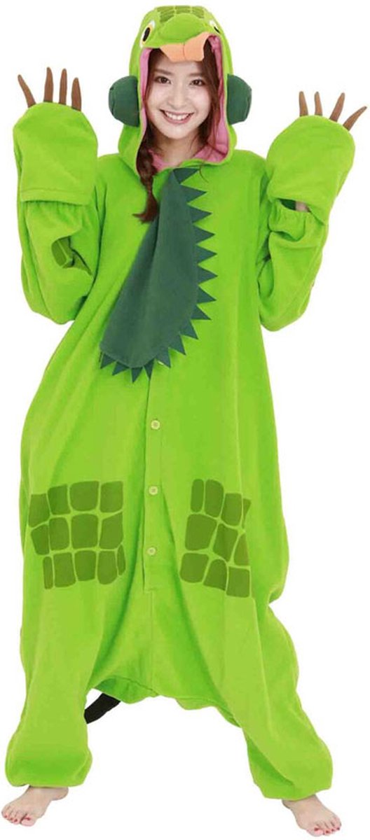 Groene Leguaan Onesie Pak Kostuum Outfit Huispak Jumpsuit Verkleedpak - Premium Verkleedkleding - Halloween & Carnaval - SAZAC - Kinderen & Volwassenen - Onesize (155-180 cm)