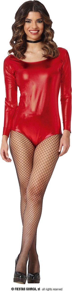 Guirca - Dans & Entertainment Kostuum - Metallic Rood Bodysuit Debbie - Vrouw - Rood - Maat 42-44 - Halloween - Verkleedkleding